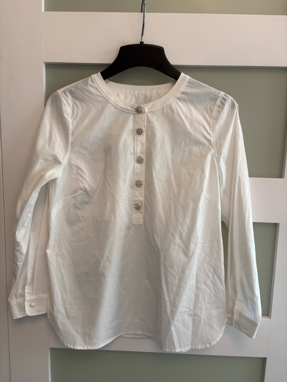 Talbots Non- Iron Band Collar Tunic in White Medium Petite